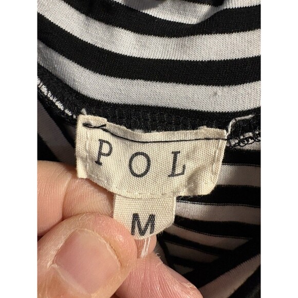 POL Sleeveless Dress Medium Black White Striped A-line Comfy Mock Neck Stretch - Picture 2 of 6